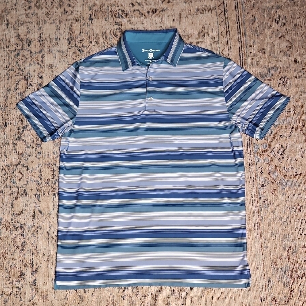 Hickey Freeman Men's Multi Striped Blue Golf Polo Shirt